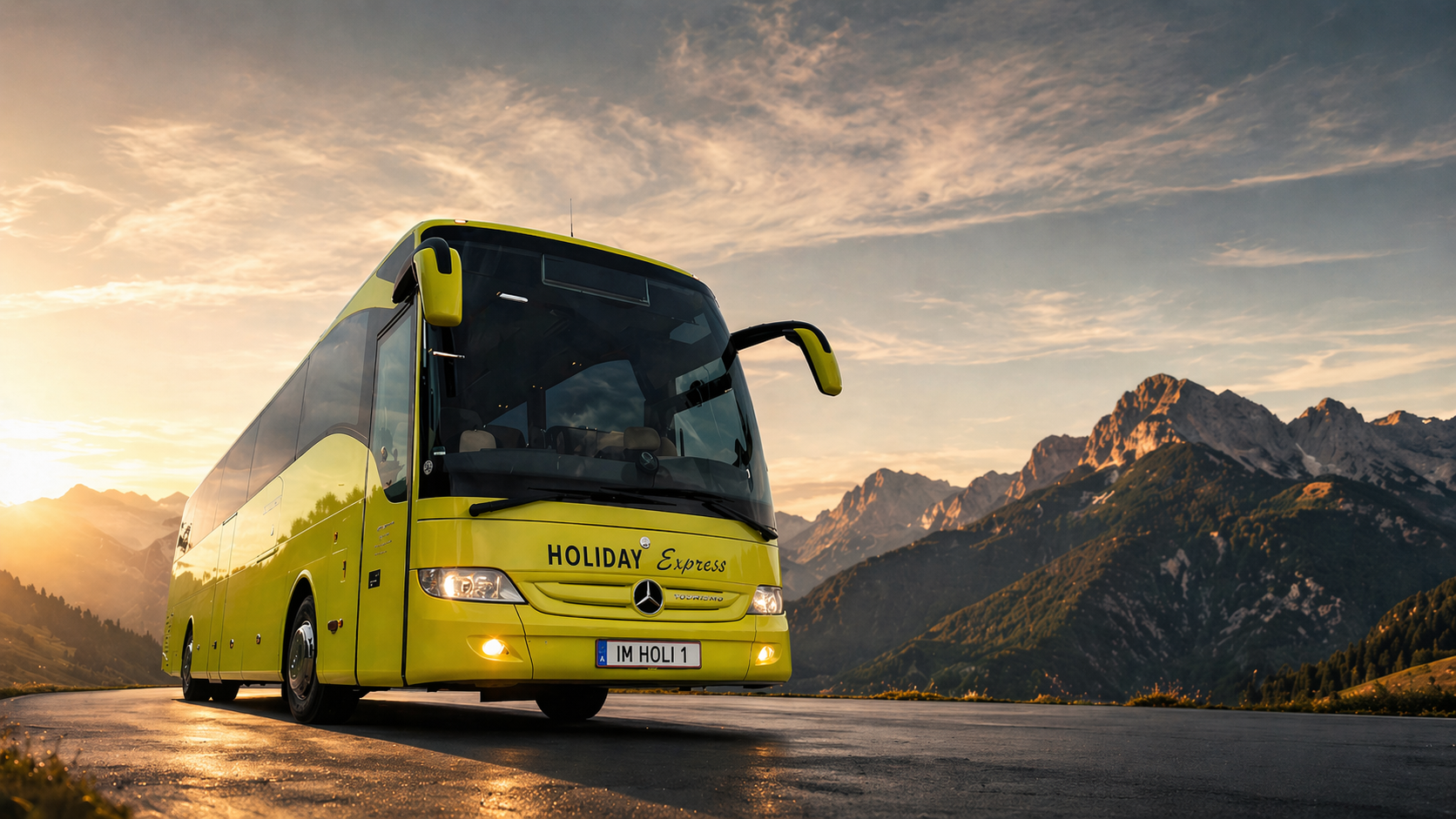 Reisebus von Holiday Express im rechten Headerbereich